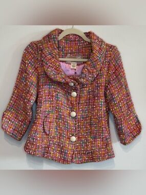 Nick & Mo Colorful Tweed Cropped Jacket Wool Blend Size M